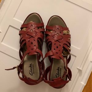 Clarks red leather Sandals